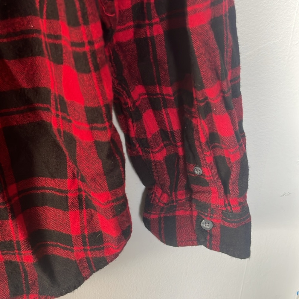 George Men’s M Red Black Plaid Button Down Flannel Style Shirt gorp rugged emo - Picture 5 of 6